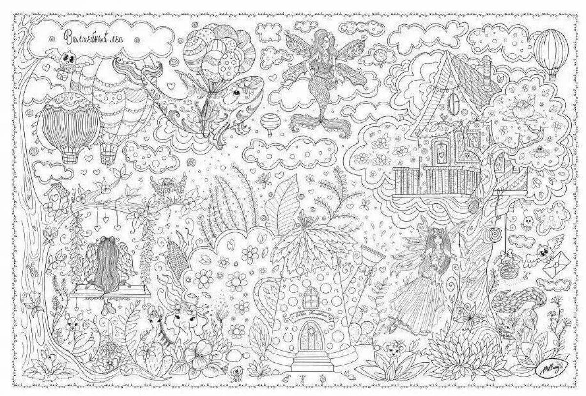 Idyllic fairy forest coloring book