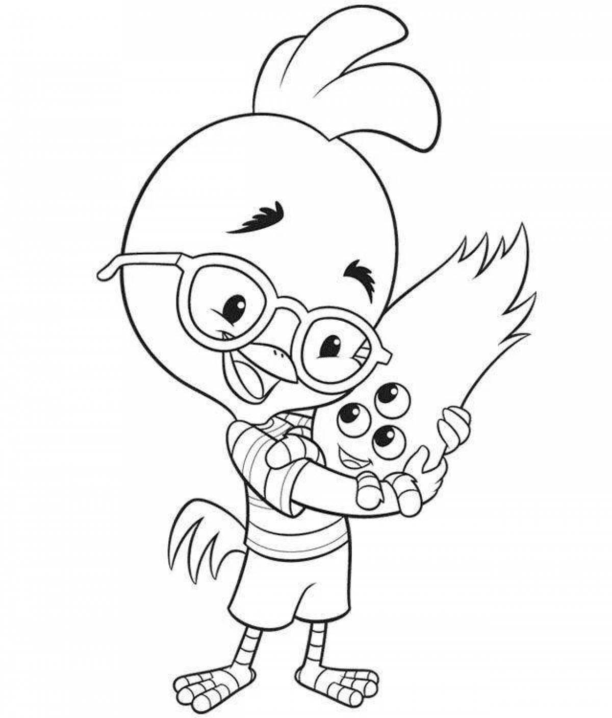 Coloring page playful chick