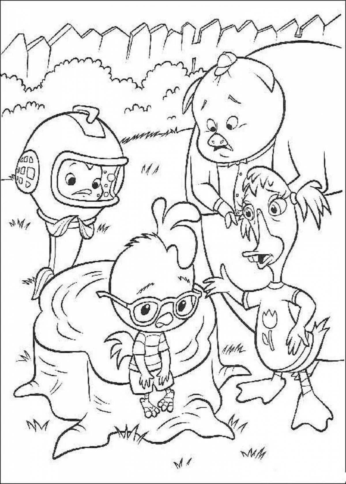 Grinning chick coloring page