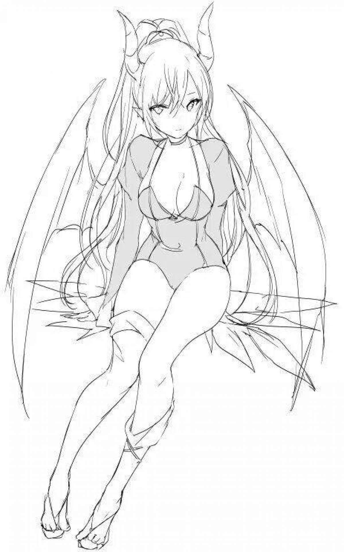 Charming demon girl coloring page