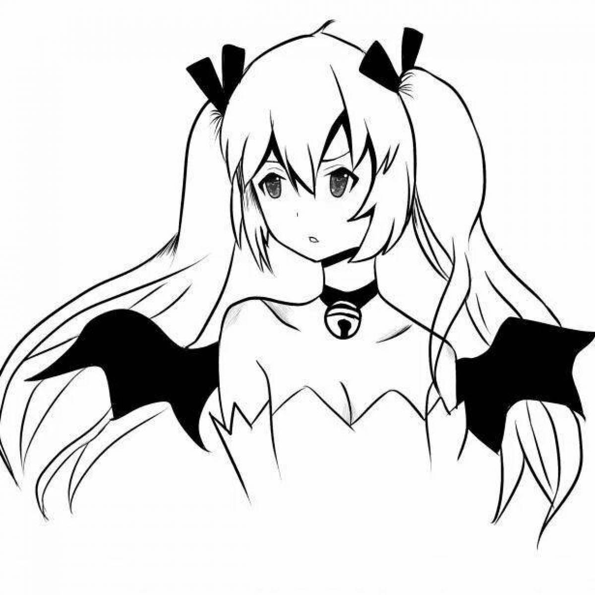 Chilling demon girl coloring page