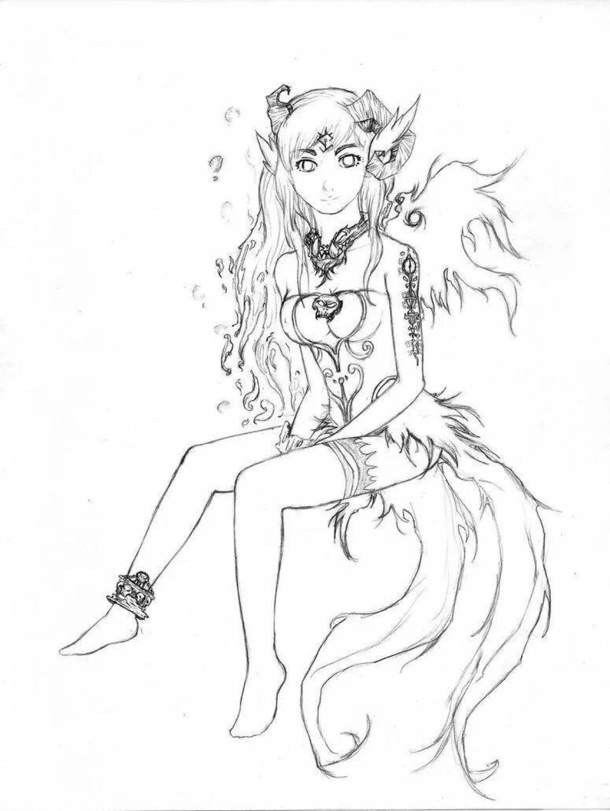 Coloring page bewitching demon girl