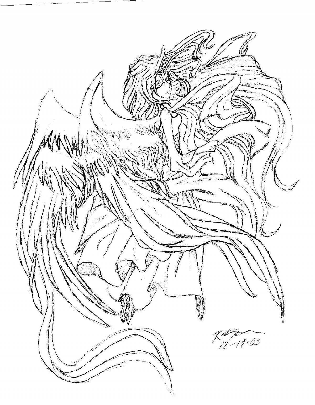 Sinister demon girl coloring page