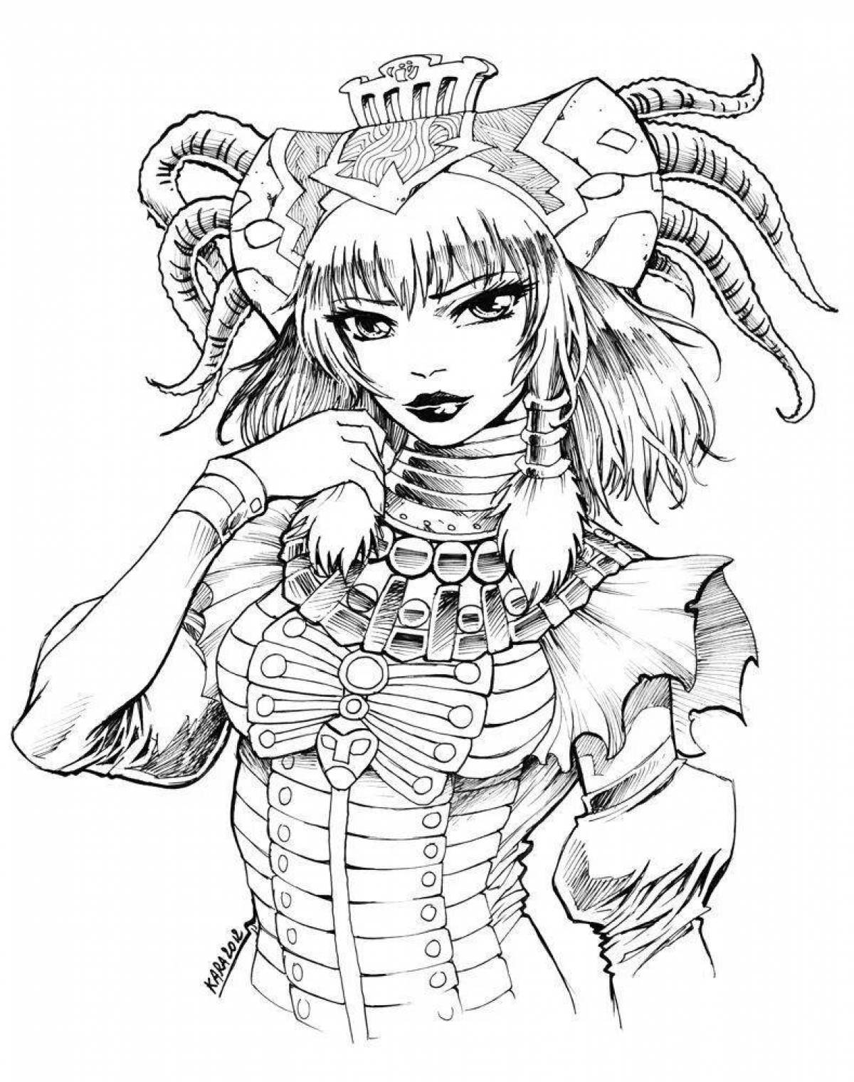 Nerving demon girl coloring page