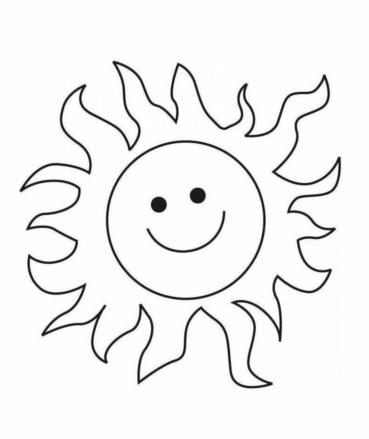 Coloring book incandescent sun drawing