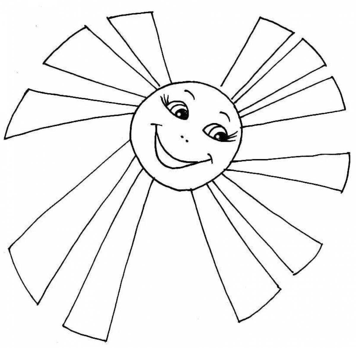 Shiny coloring page drawing of the sun