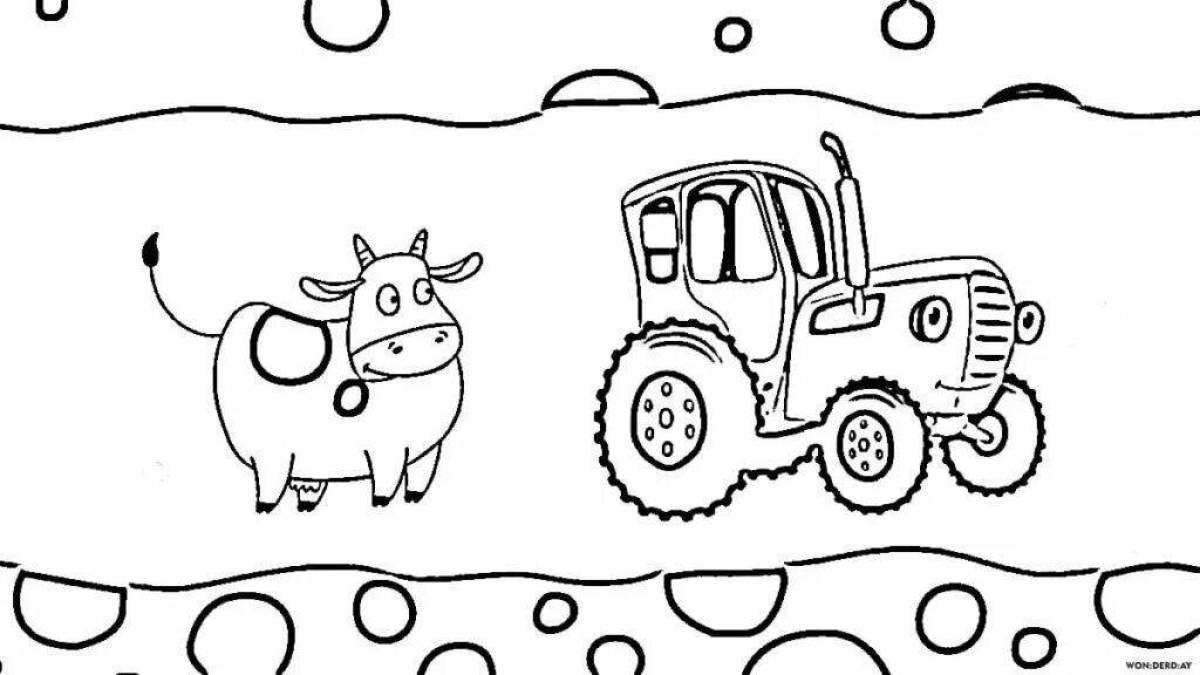 Adorable Blue Tractor Cartoon Coloring Page