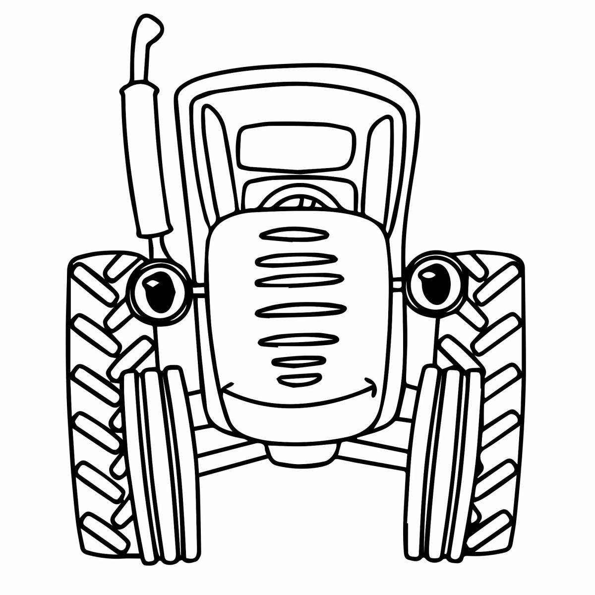 Cartoon coloring adorable blue tractor