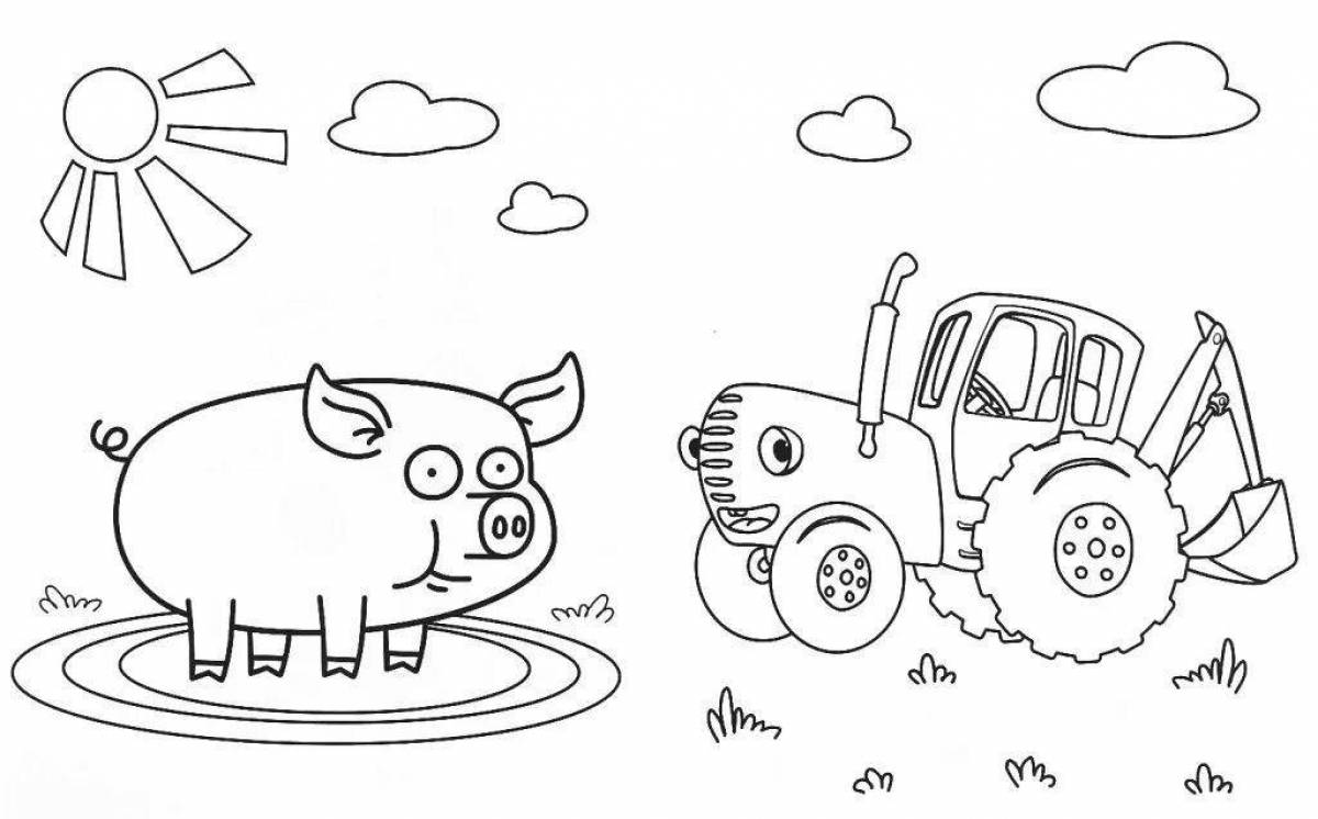 Exciting Blue Tractor Cartoon Coloring Page