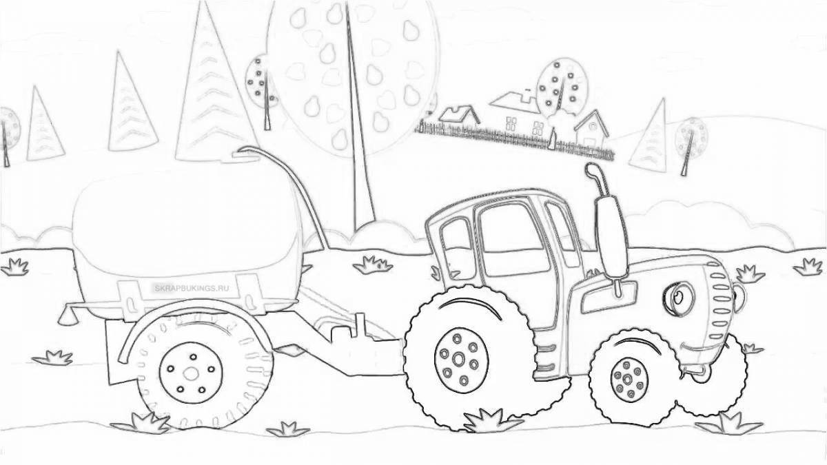 Nice Blue Tractor Cartoon Coloring Page