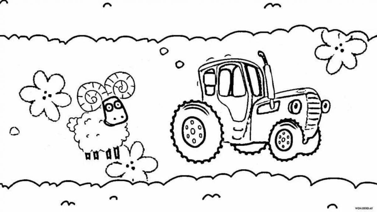 Cartoon coloring elegant blue tractor