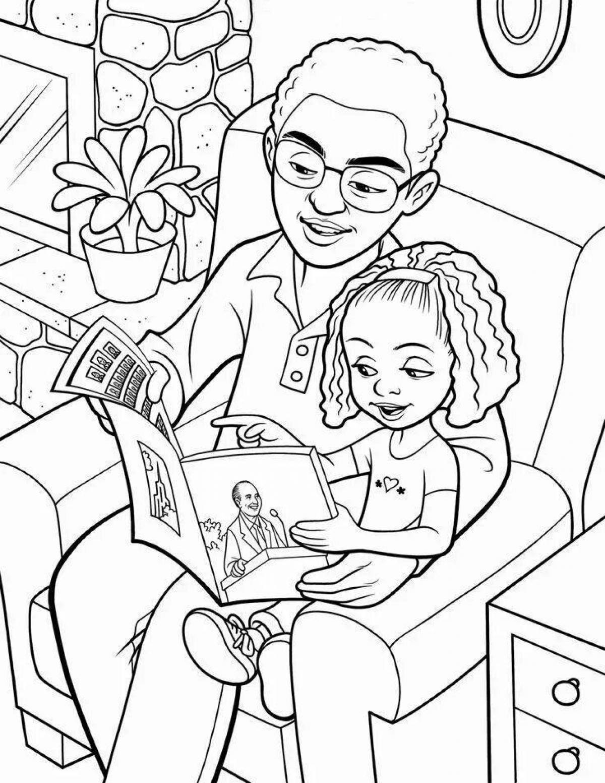 Funny dad and daughter coloring