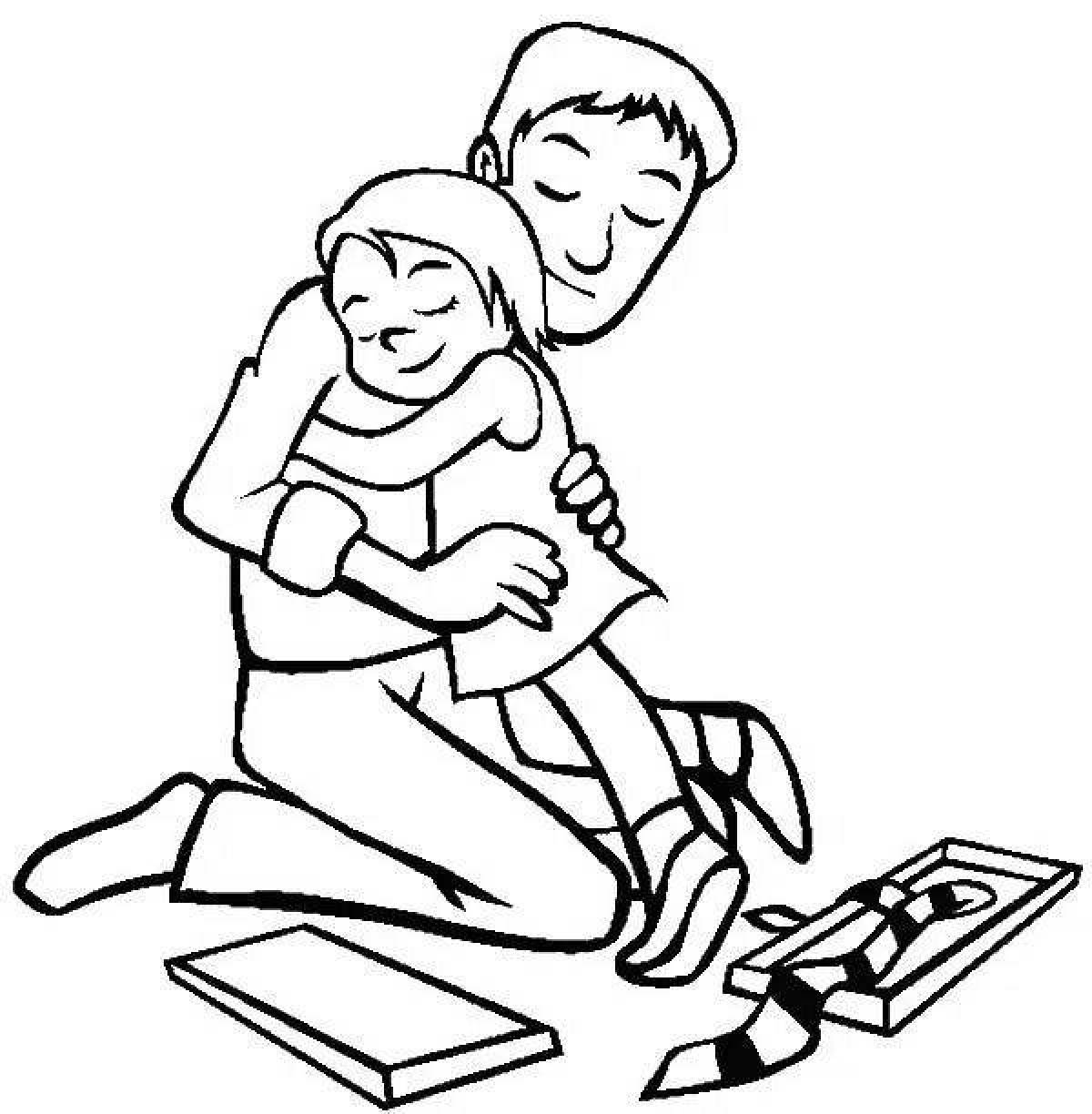 Coloring page adorable dad and daughter