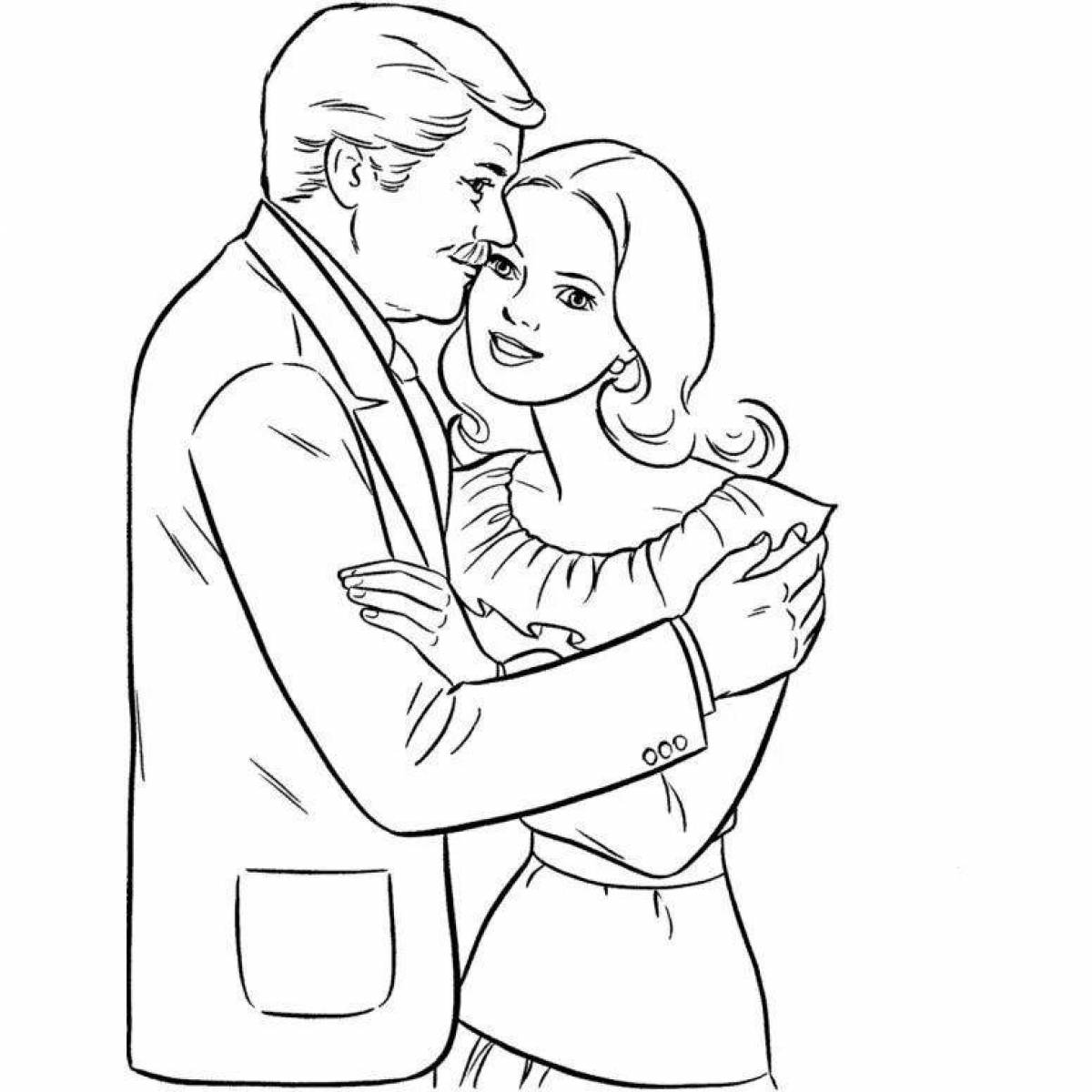 Coloring page playful dad and daughter