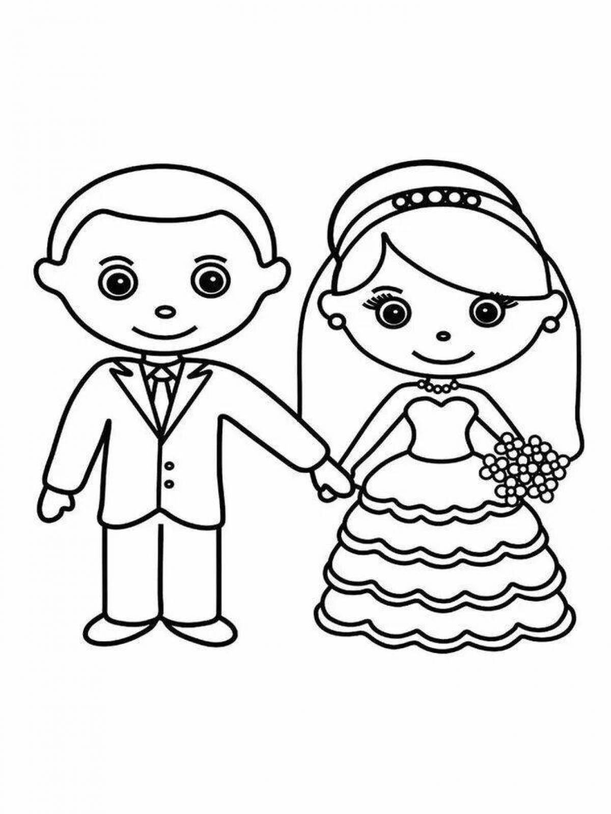 Joyful bride and groom coloring page