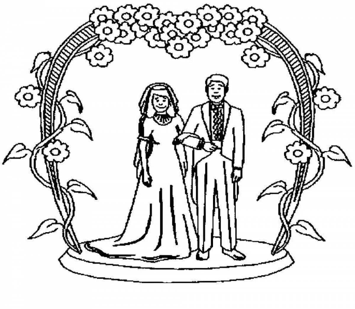 Glowing bride and groom coloring page