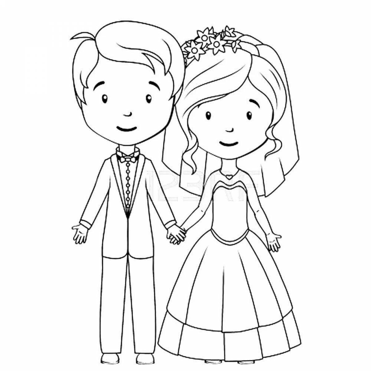 Dazzling bride and groom coloring page