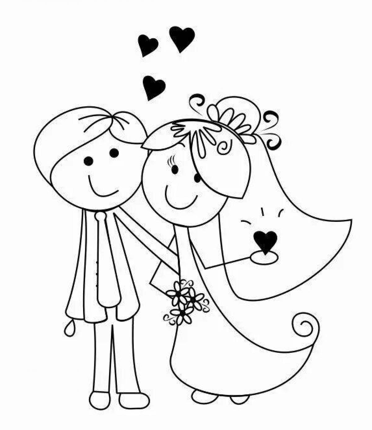 Fantastic bride and groom coloring page