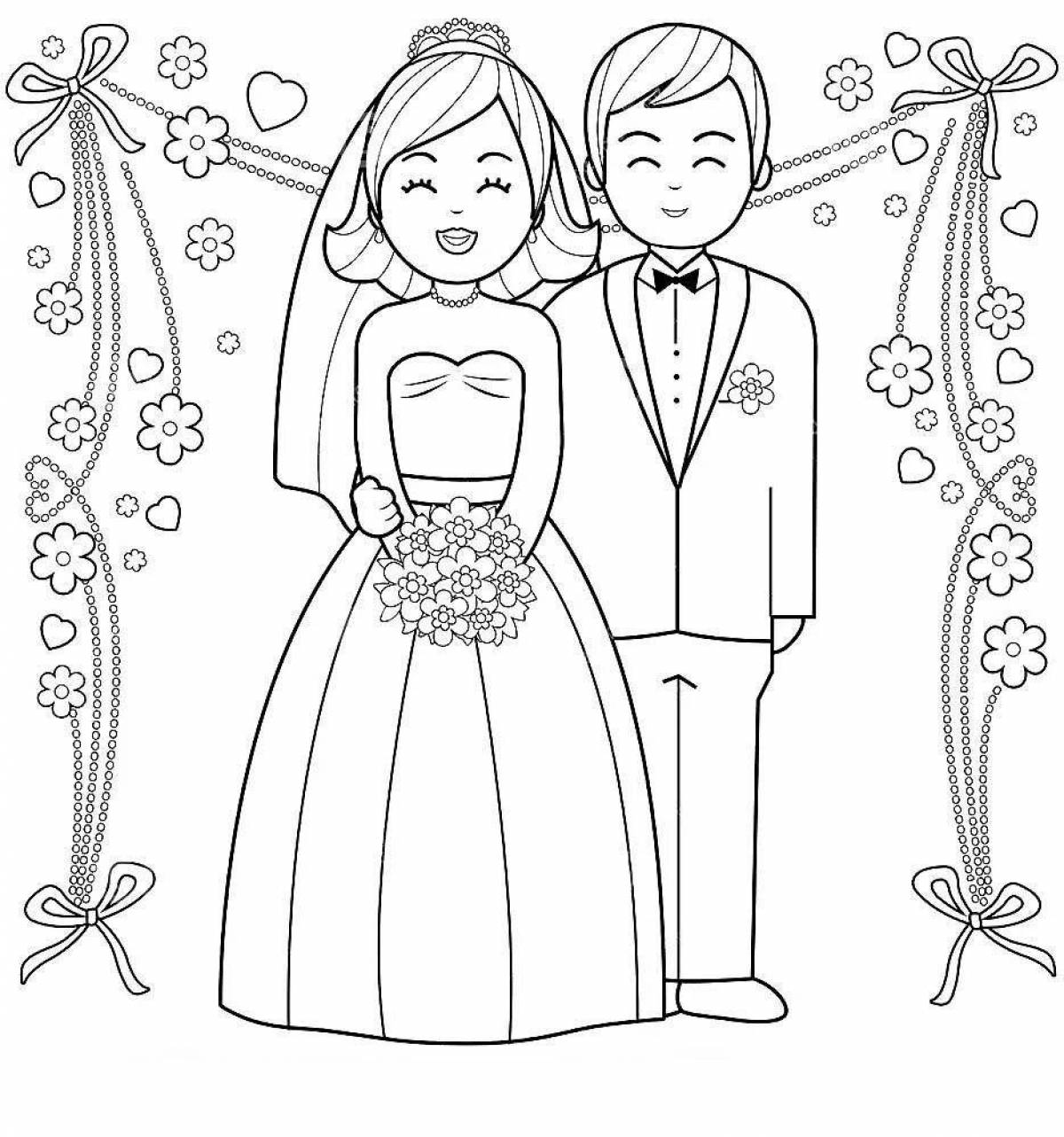 Coloring page charming bride and groom