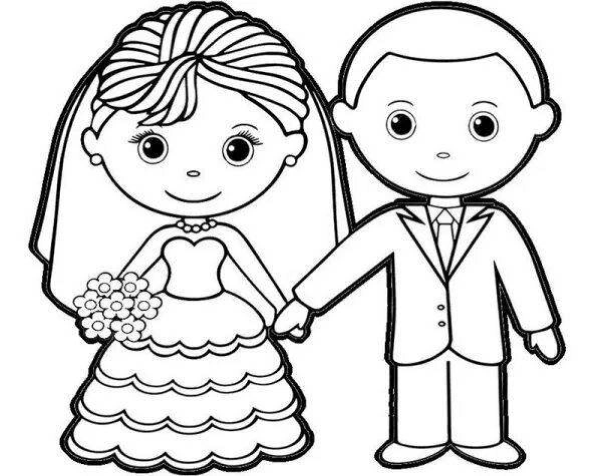 Раскраска жених и невеста на свадьбе для детей | Премиум векторы
