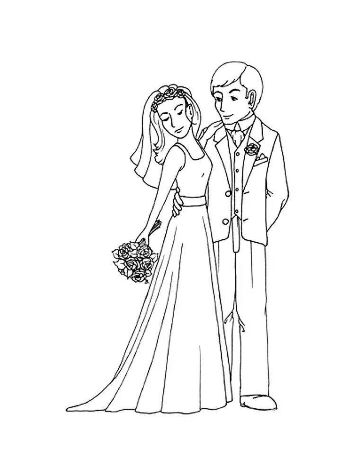 Coloring page jubilant bride and groom