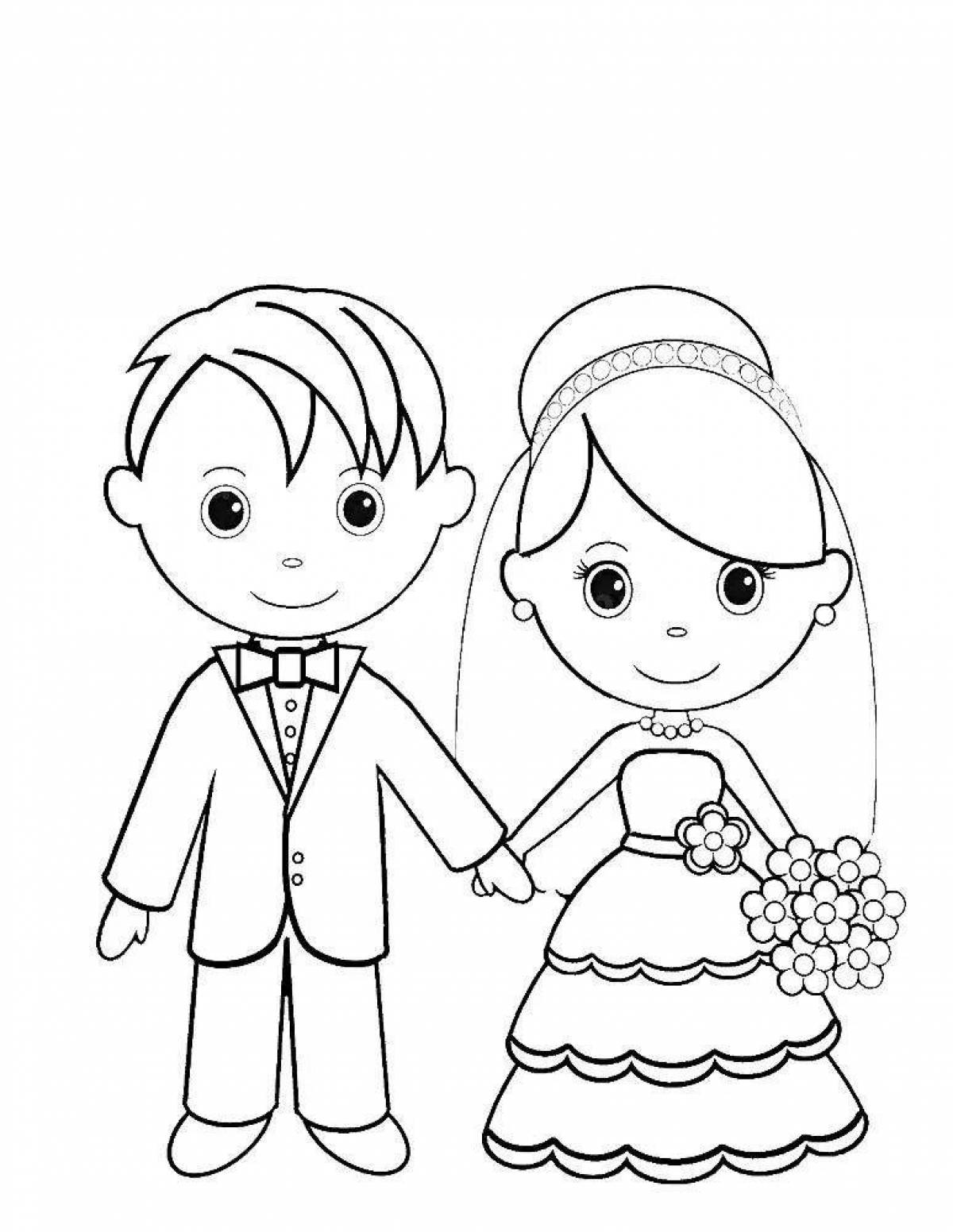 Majestic bride and groom coloring page
