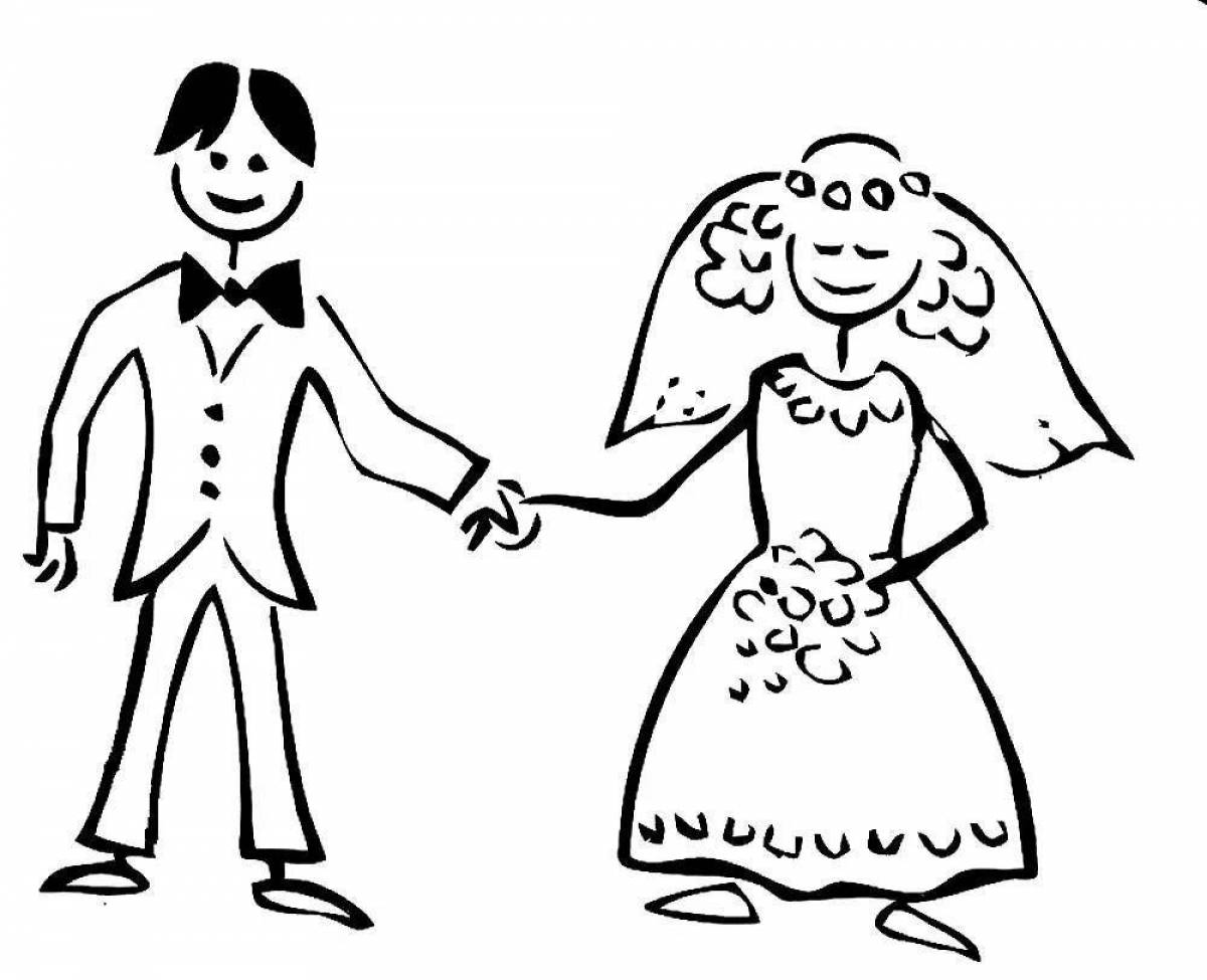 Joyful coloring of the bride and groom