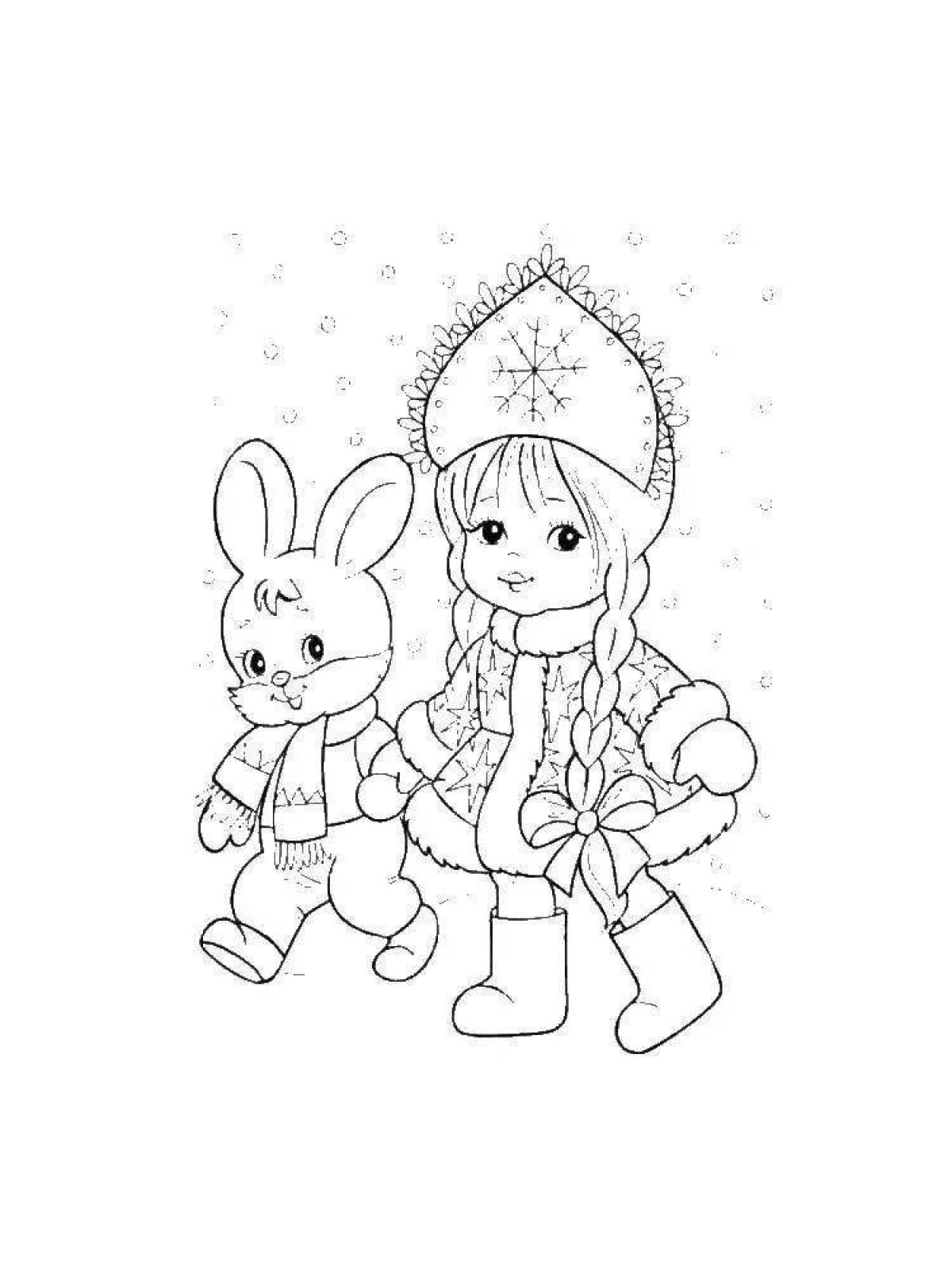 Christmas coloring book sparkling bunny