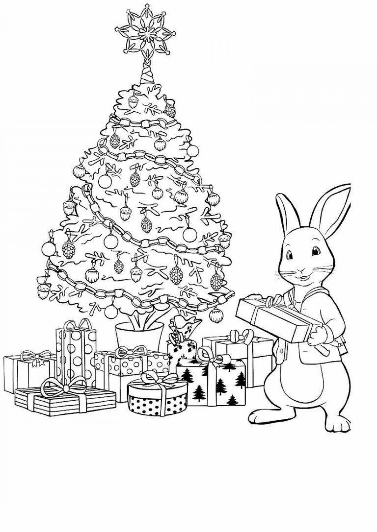 Christmas coloring book shining bunny