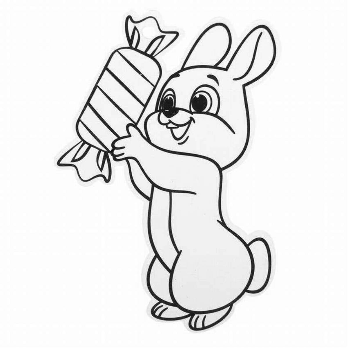 Заяц с подарком раскраска