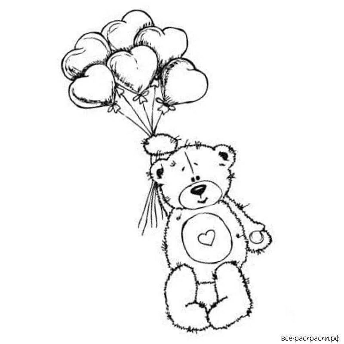 Grinning bear with balloons