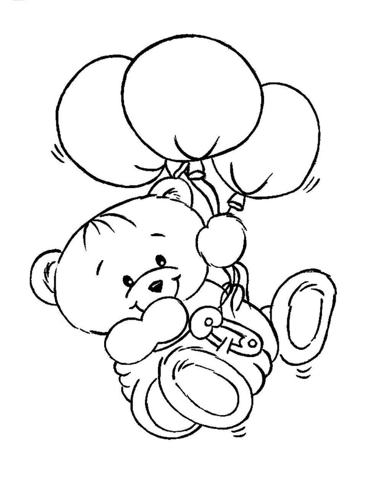 Excited bear with balloons