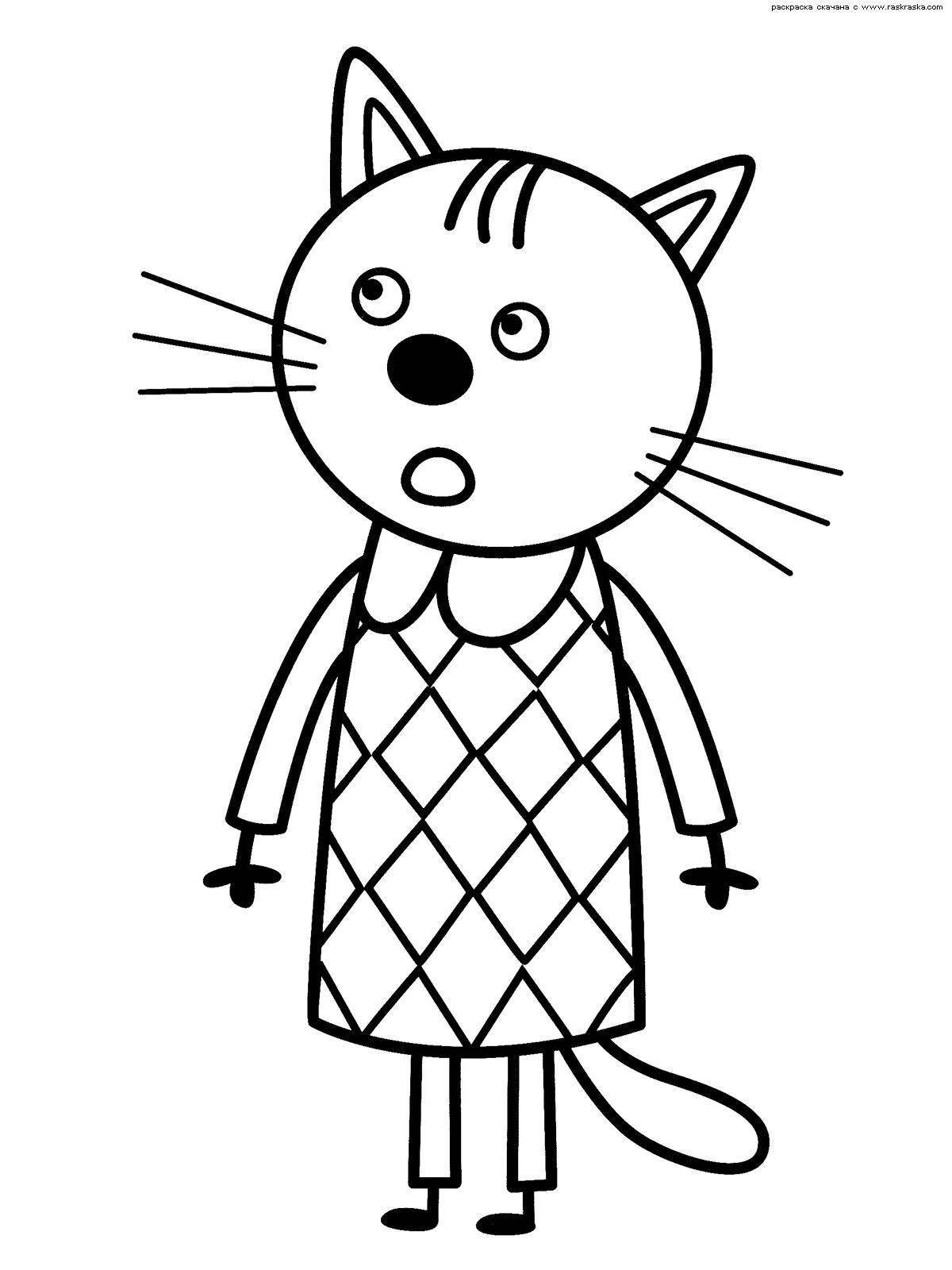 Adorable chasing three cats coloring page