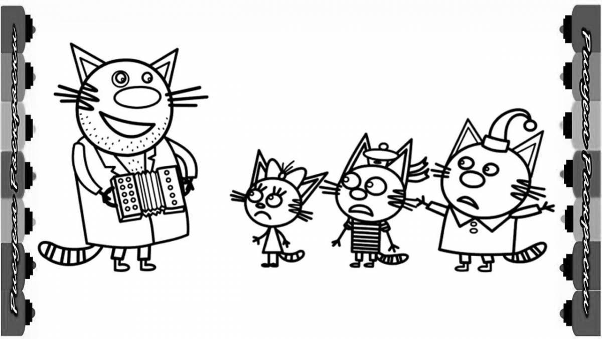 Coloring page happy chasing three cats