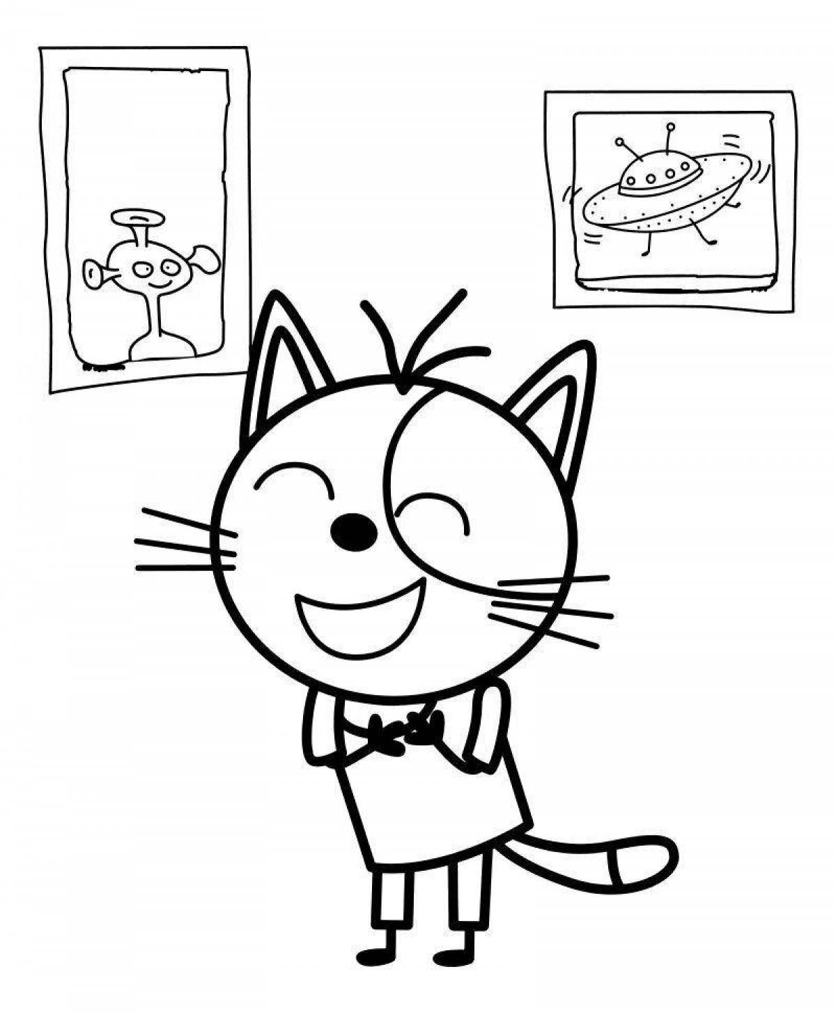 Tempting chasing three cats coloring page