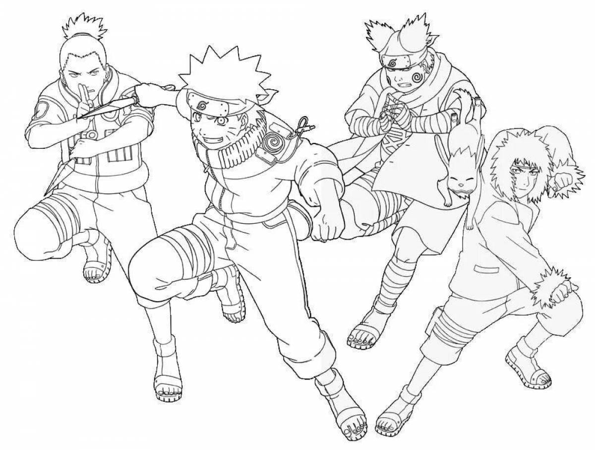 Coloring book with playful naruto characters