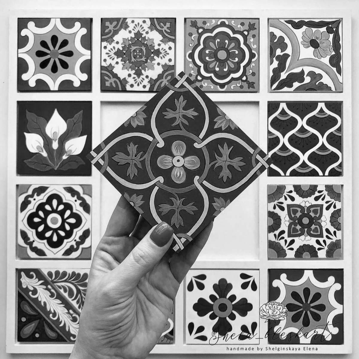 Coloring book magical ceramic tiles
