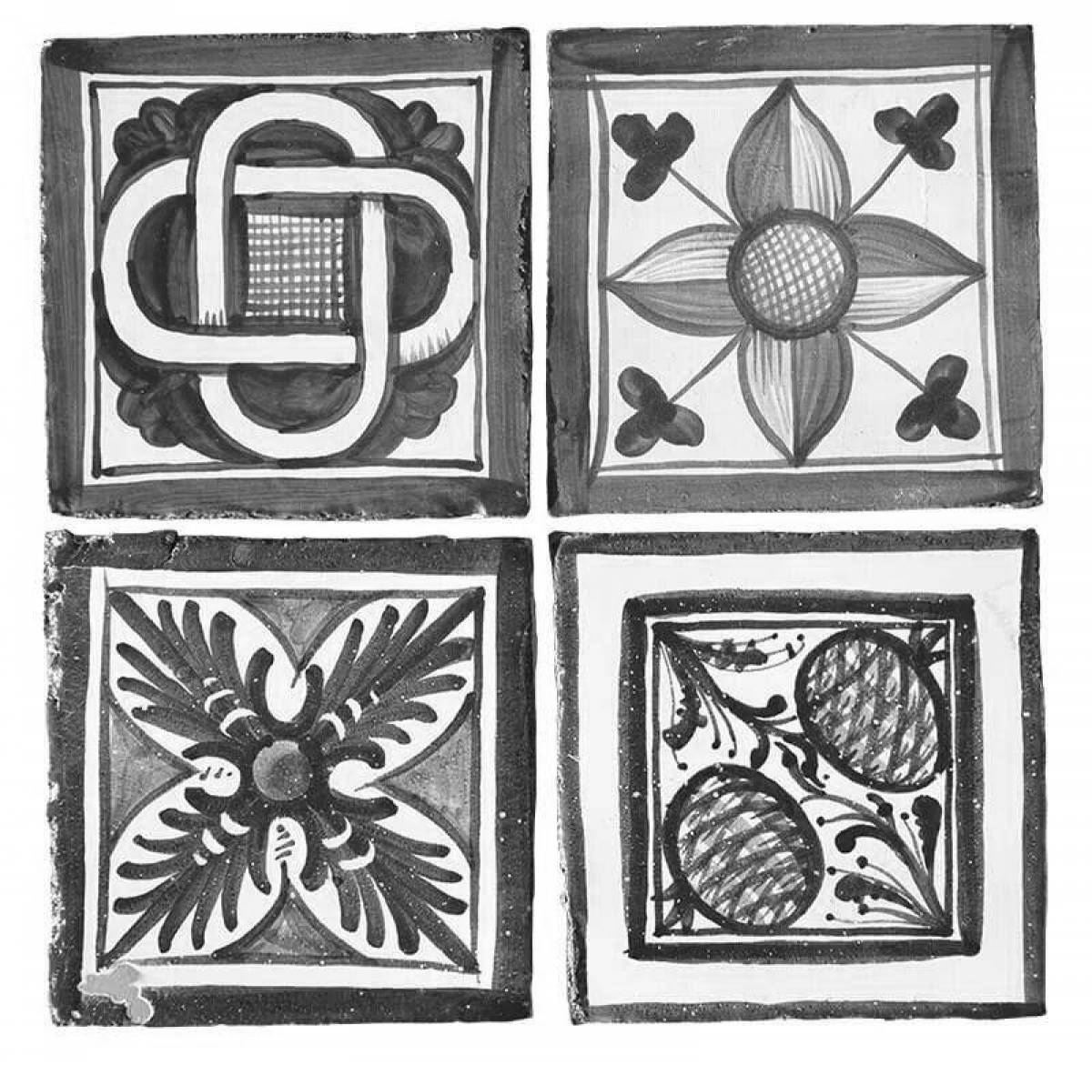 Intricate ceramic tile coloring page