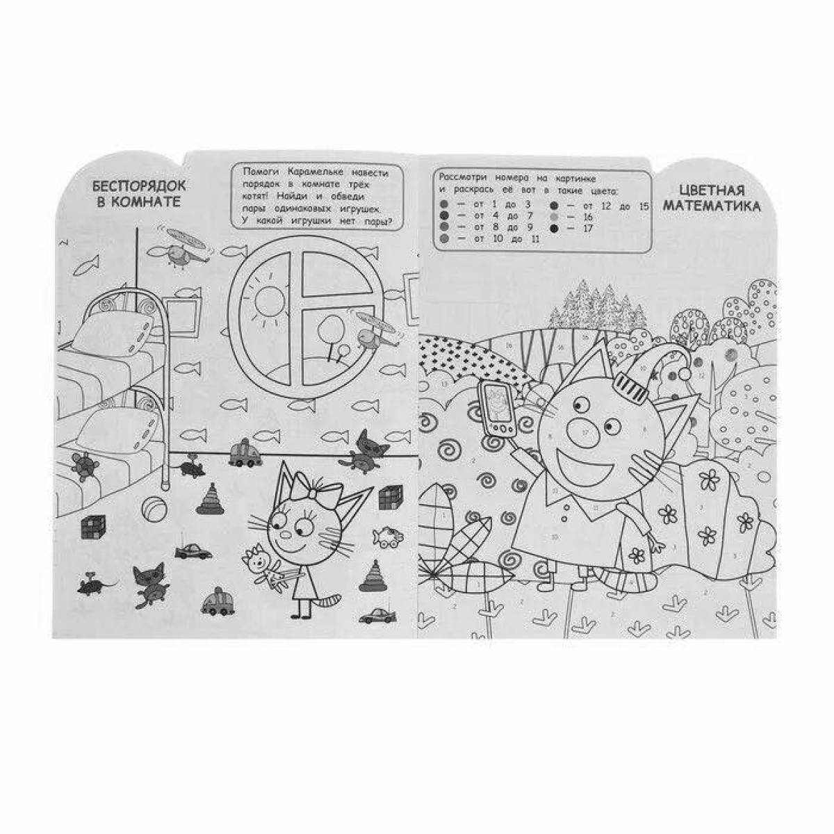 Cute three cats by numbers coloring page