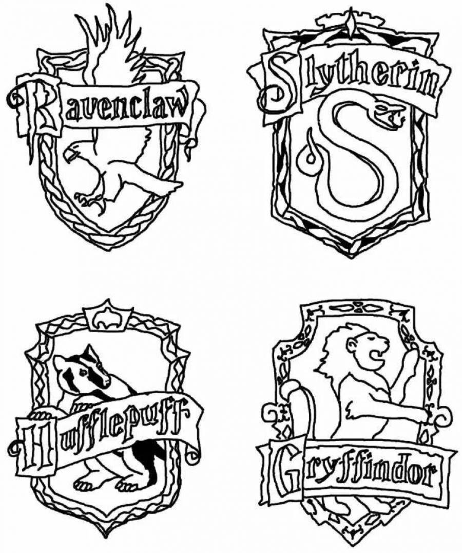 Раскраски Гарри Поттер гербы факультетов