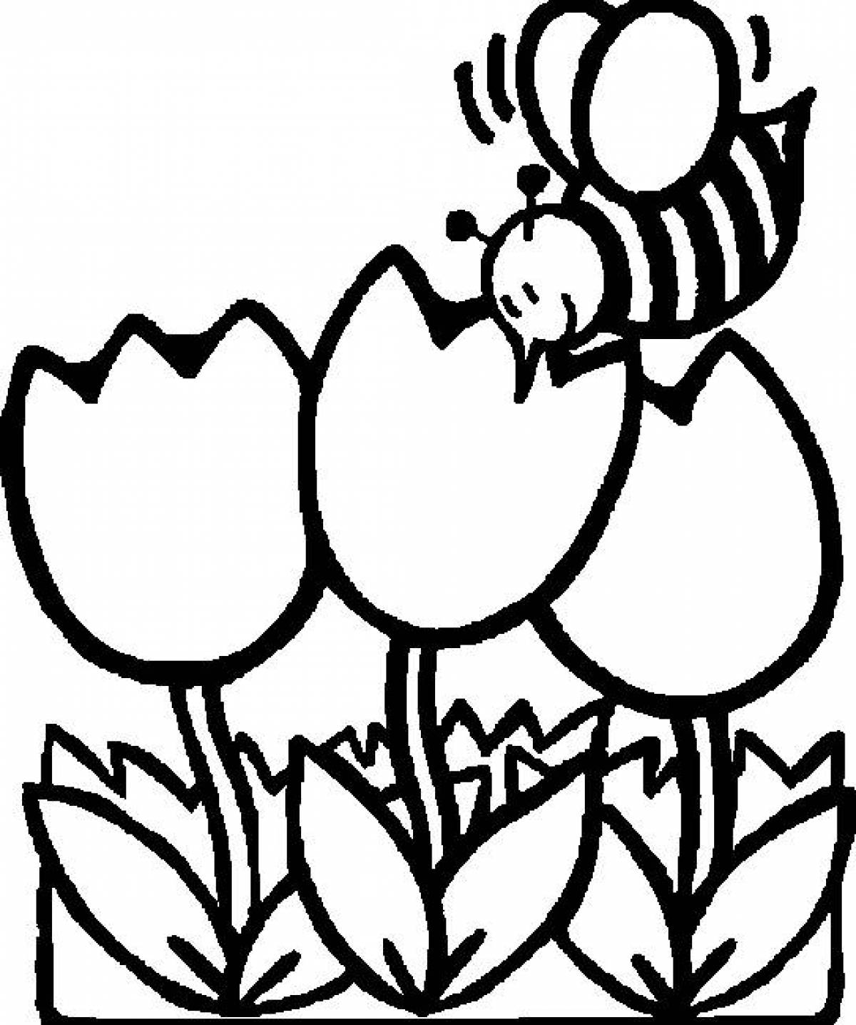 Пчелка с цветами раскраска