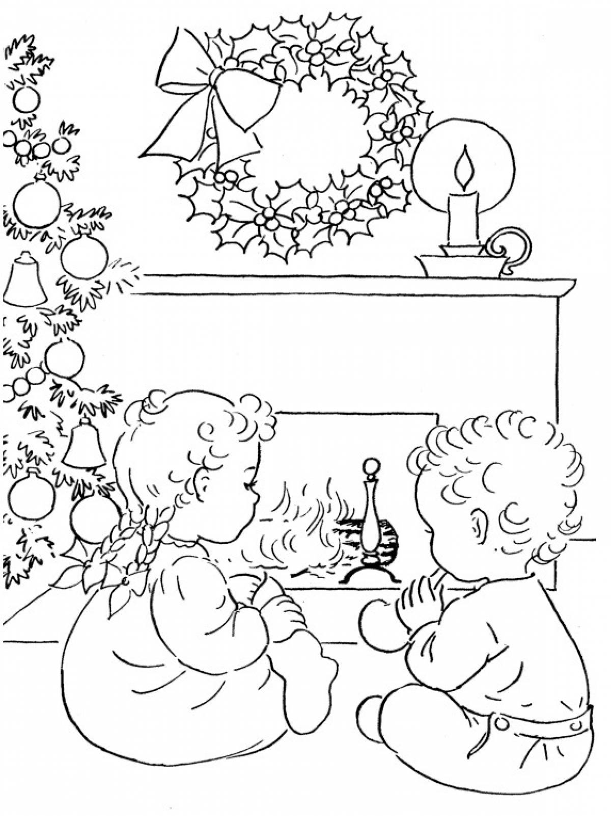 Children by the fireplace