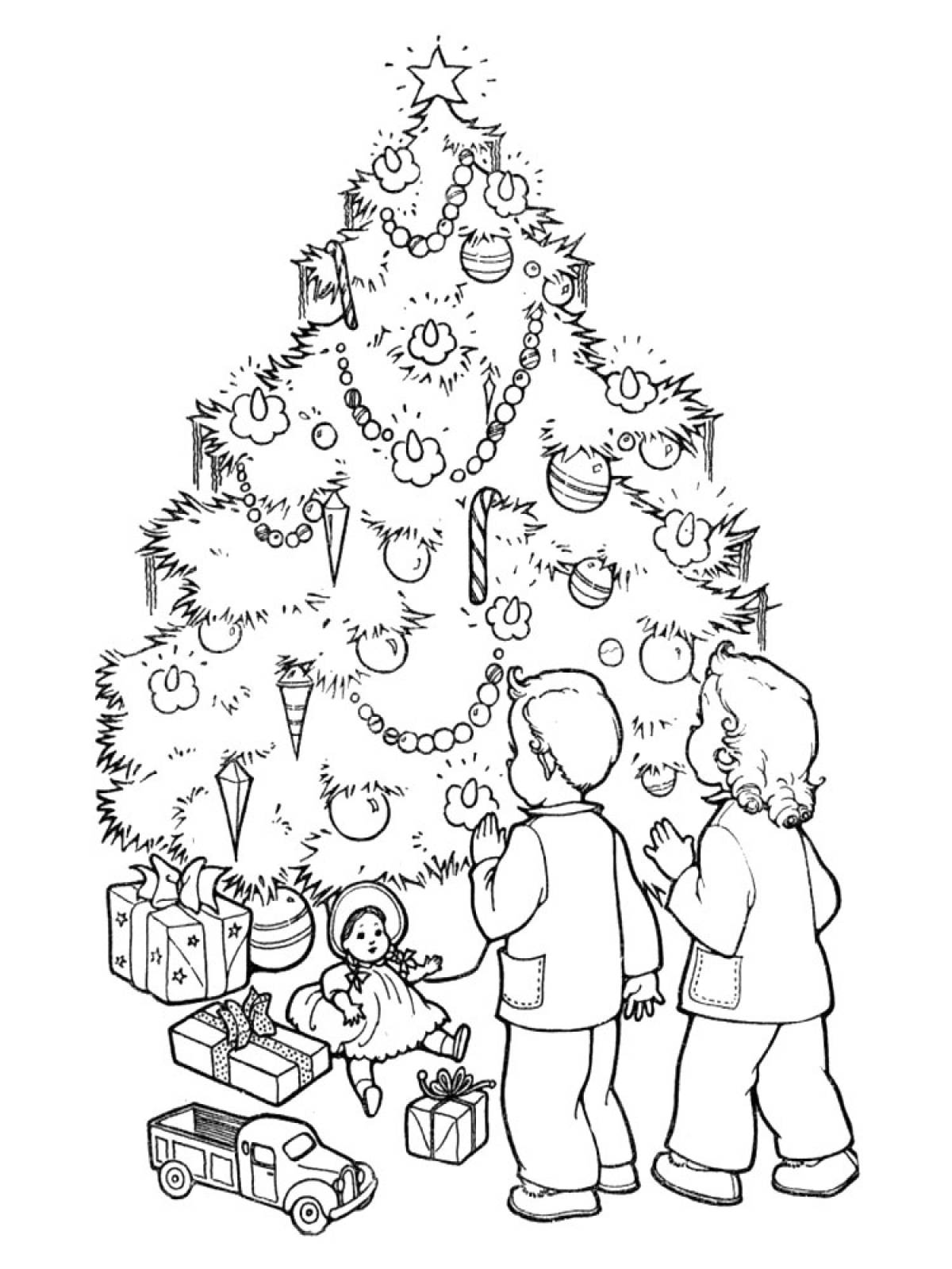 Children decorate the Christmas tree