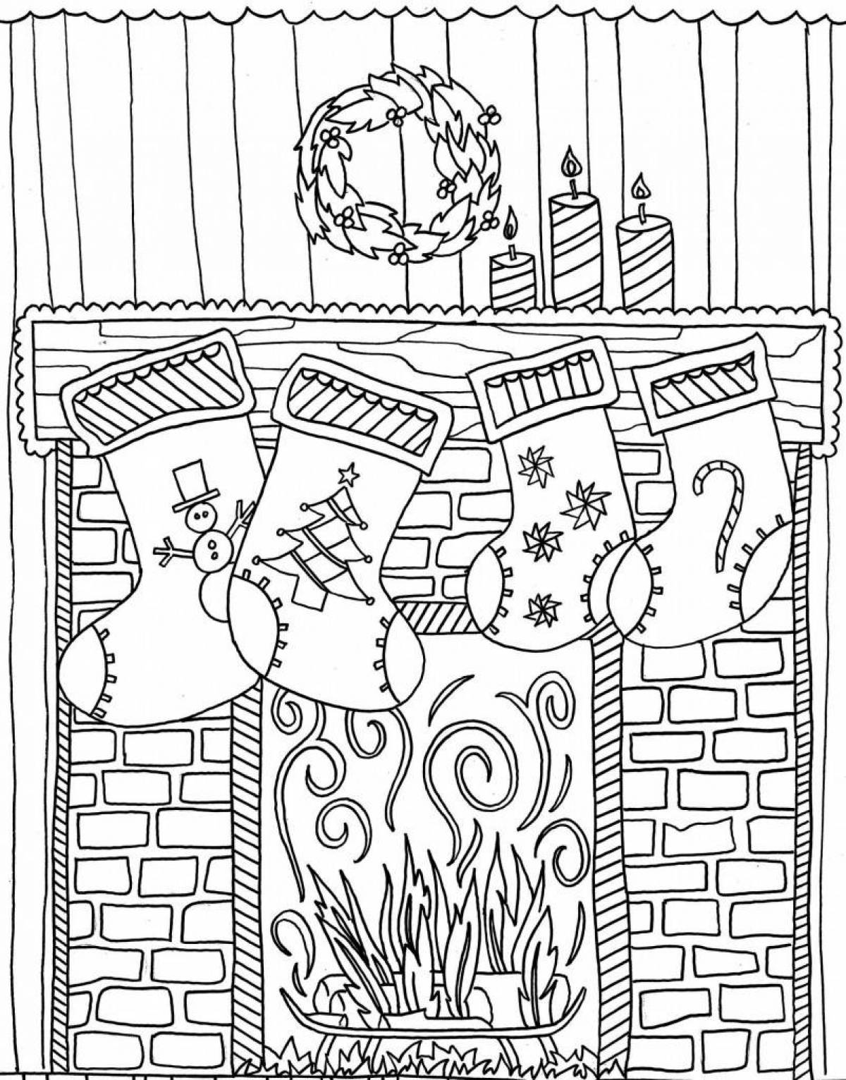 Coloring pageChristmas fireplace