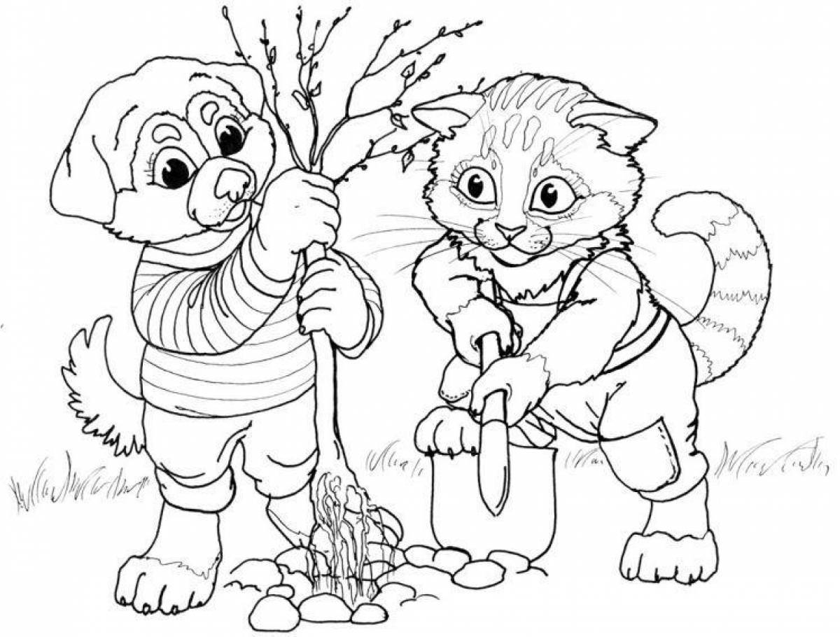 Photo Cat and dog planting a tree