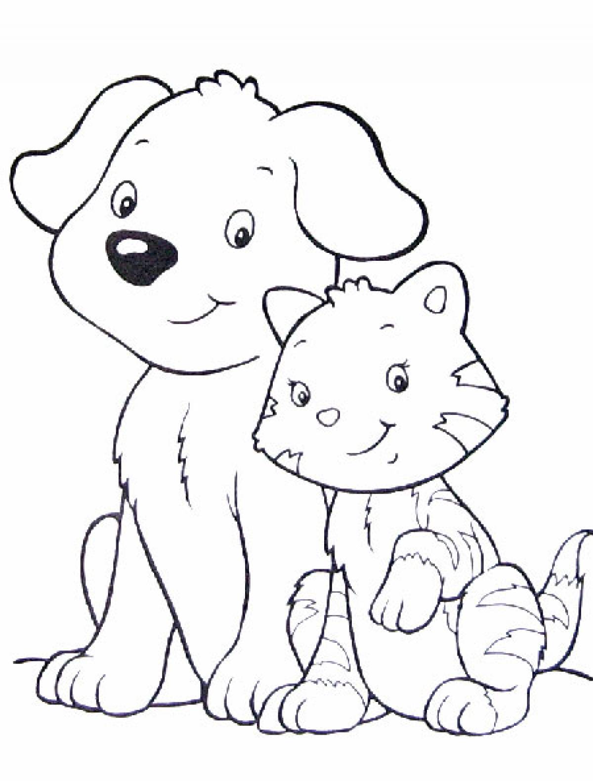 Photo Cat and dog coloring page