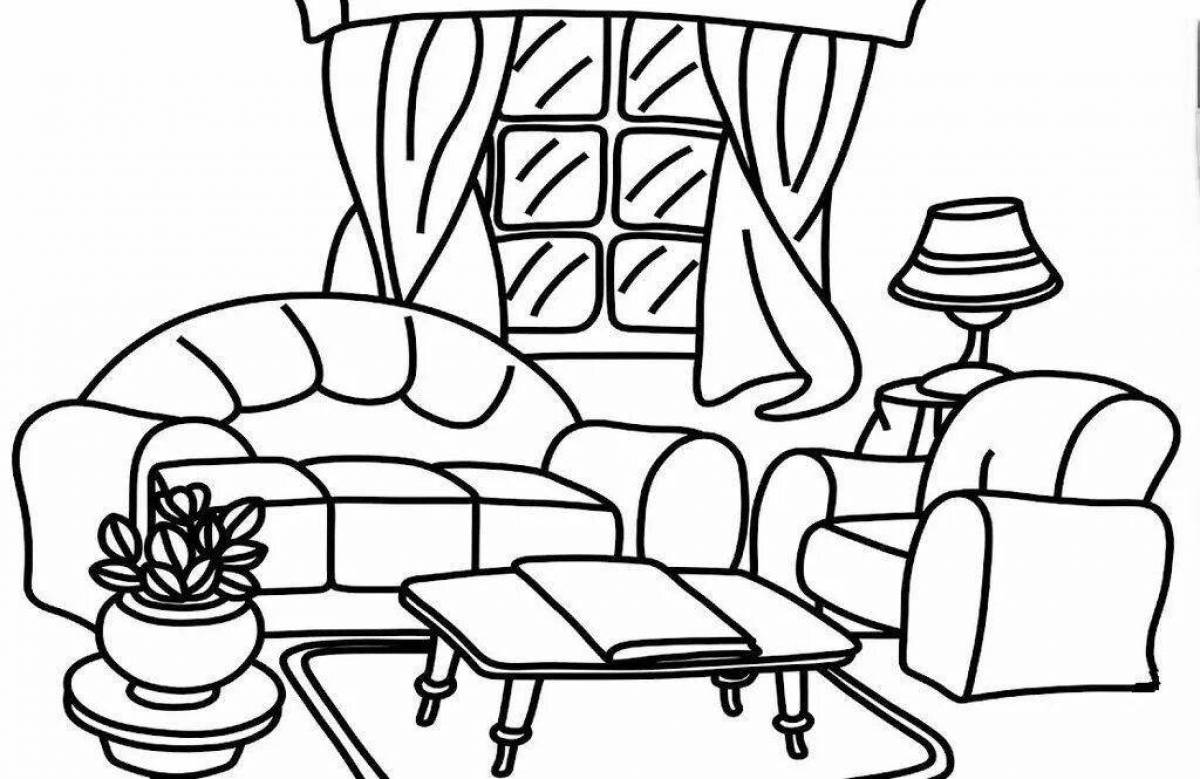 Serene living room coloring page