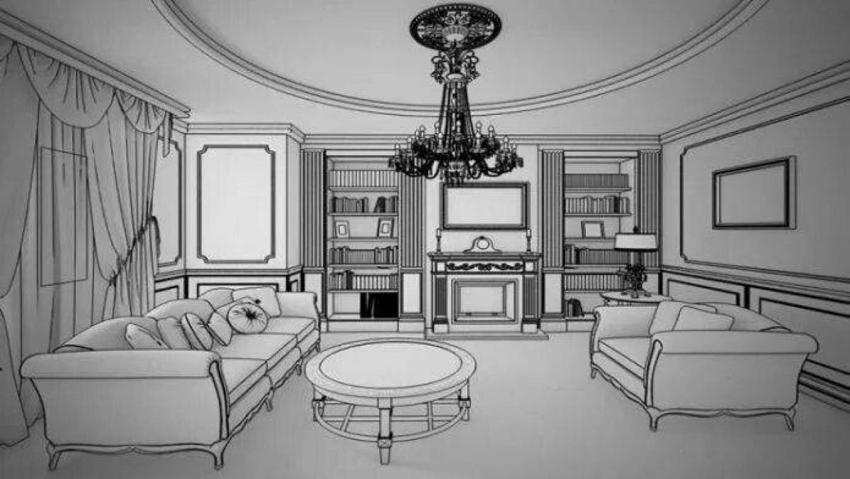 Coloring book magical living room