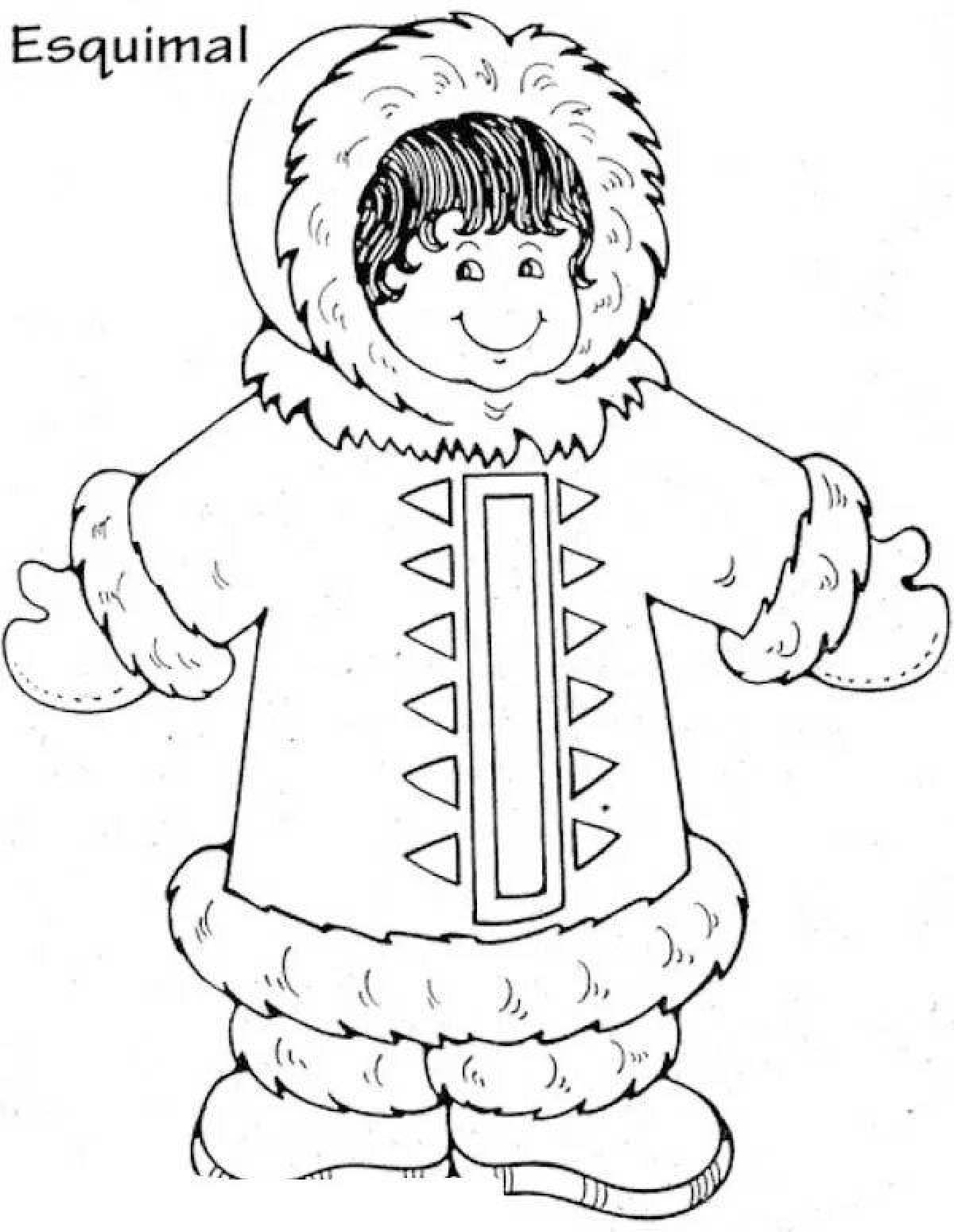 Coloring page cheerful eskimo