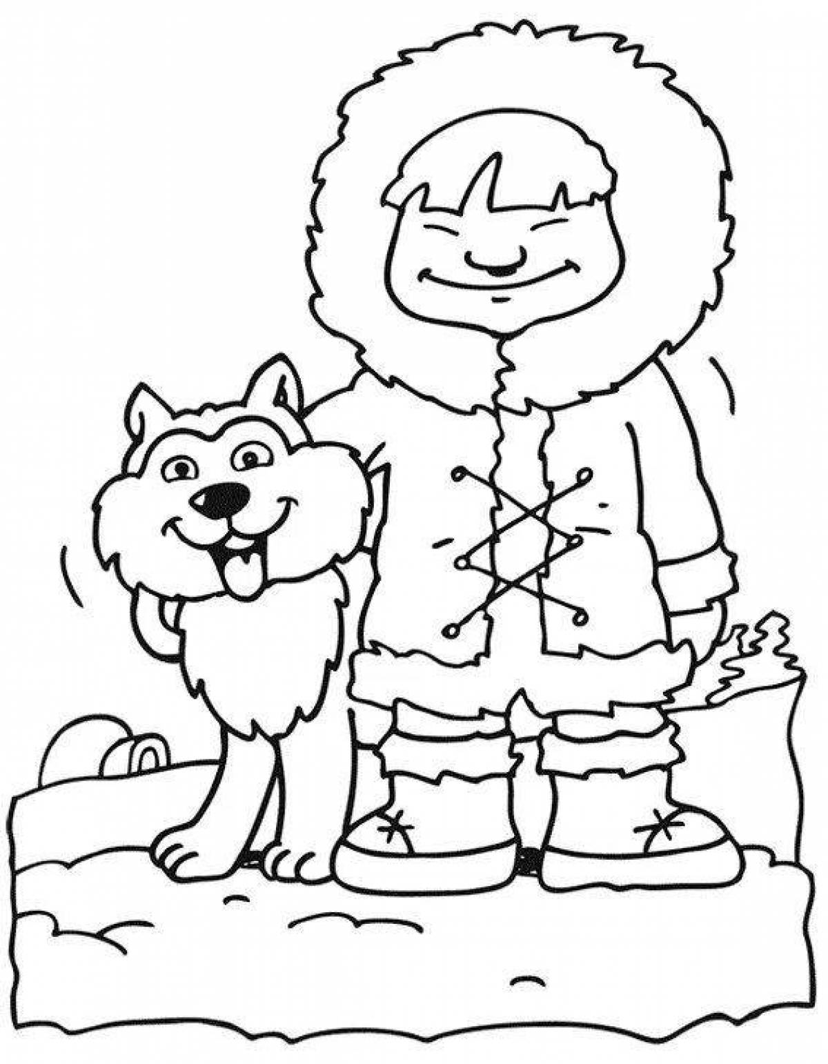 Playful eskimo coloring book